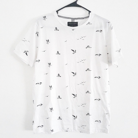 denim and flower bird shirt